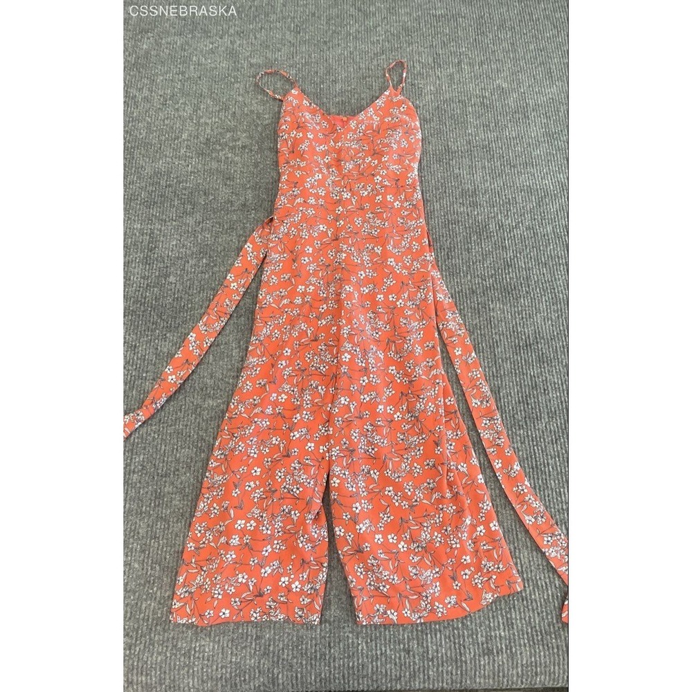 Banana Republic Women's Coral Floral‎ Strappy V-Neck Wide Leg Jumpsuit Sz 2P